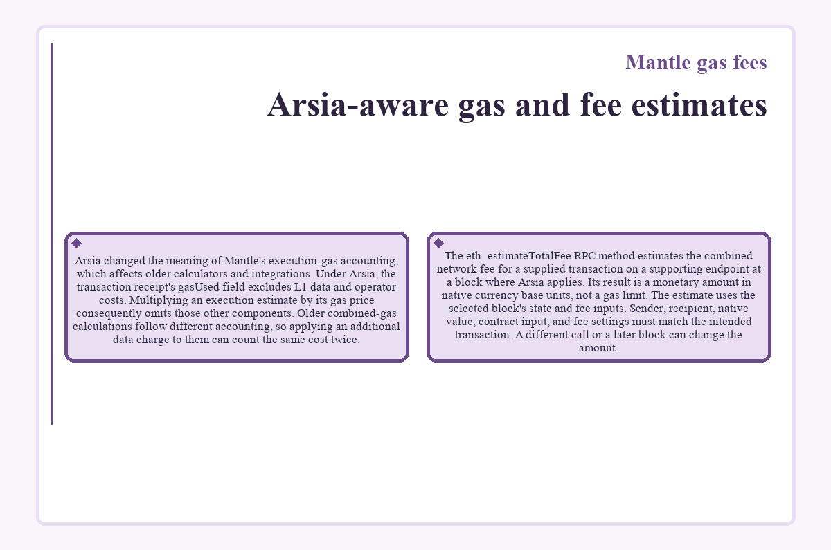 Mantle gas fees - Arsia-aware gas and fee estimates